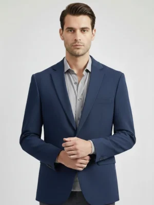 SuitsHeritage Men’s Solid Navy Linen Blazer Close