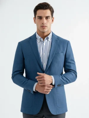 SuitsHeritage Men’s Solid Light Blue Linen Blazer Close