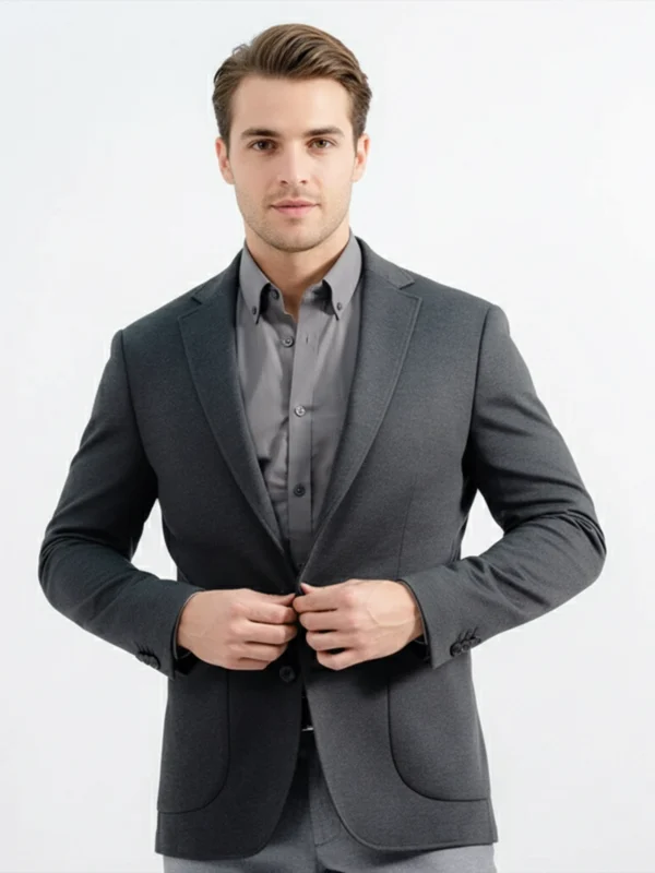 SuitsHeritage Men’s Solid Charcoal Regular Fit Blazer Front