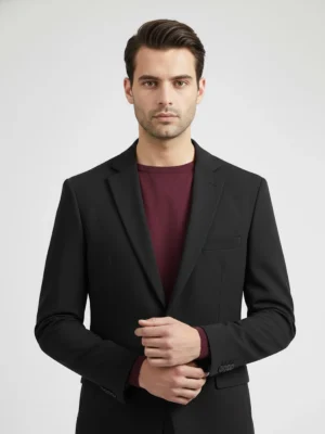 Suitheritage Men's Solid Black Regular fit Blazer Main Close up