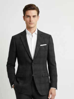 SuitsHeritage Men’s Check Charcoal Regular Fit Blazer Close