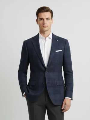 SuitsHeritage Men’s Check Navy Relaxed Fit Blazer Close