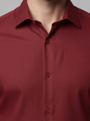 SuitsHeritage Men’s Solid Dark Red Formal Shirt Collar