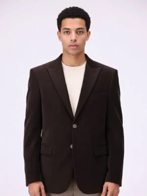 Suitsheritage Men's Solid Dark Brown Corduroy Blazer Closeup