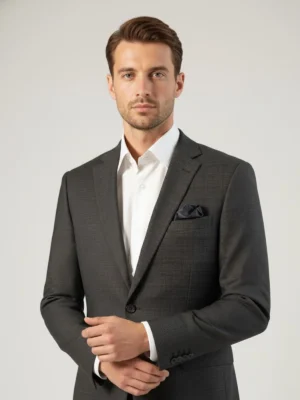 SuitsHeritage Men’s Check Dark Grey Regular Fits Blazer Close