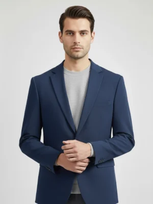 SuitsHeritage Men’s Solid Navy Blue Regular Fit Blazer Close