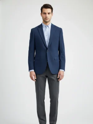 SuitsHeritage Men’s Textured Navy Blue Regular Fit Blazer Main Front