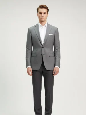 SuitsHeritage Men’s Textured Light Grey Regular Fit Blazer Front