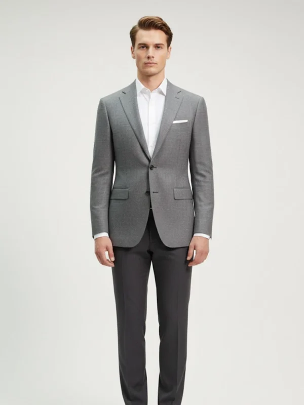 SuitsHeritage Men’s Textured Light Grey Regular Fit Blazer Front