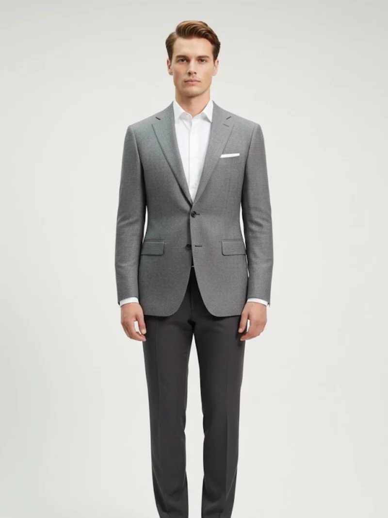 SuitsHeritage Men’s Textured Light Grey Regular Fit Blazer Front