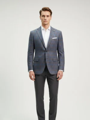 SuitsHeritage Men’s Textured Blue Regular Fit Blazer Front