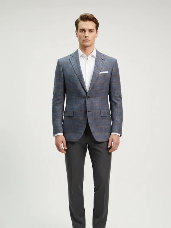 SuitsHeritage Men’s Textured Blue Regular Fit Blazer Front