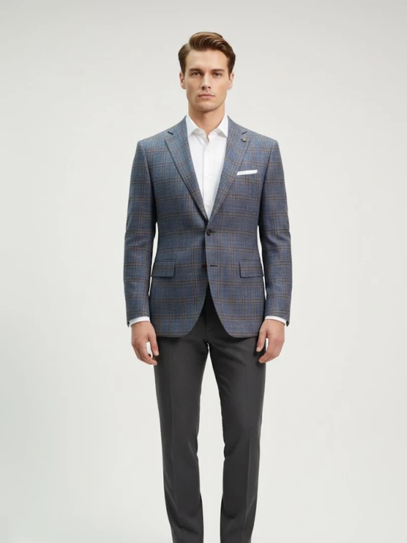 SuitsHeritage Men’s Textured Blue Regular Fit Blazer Front