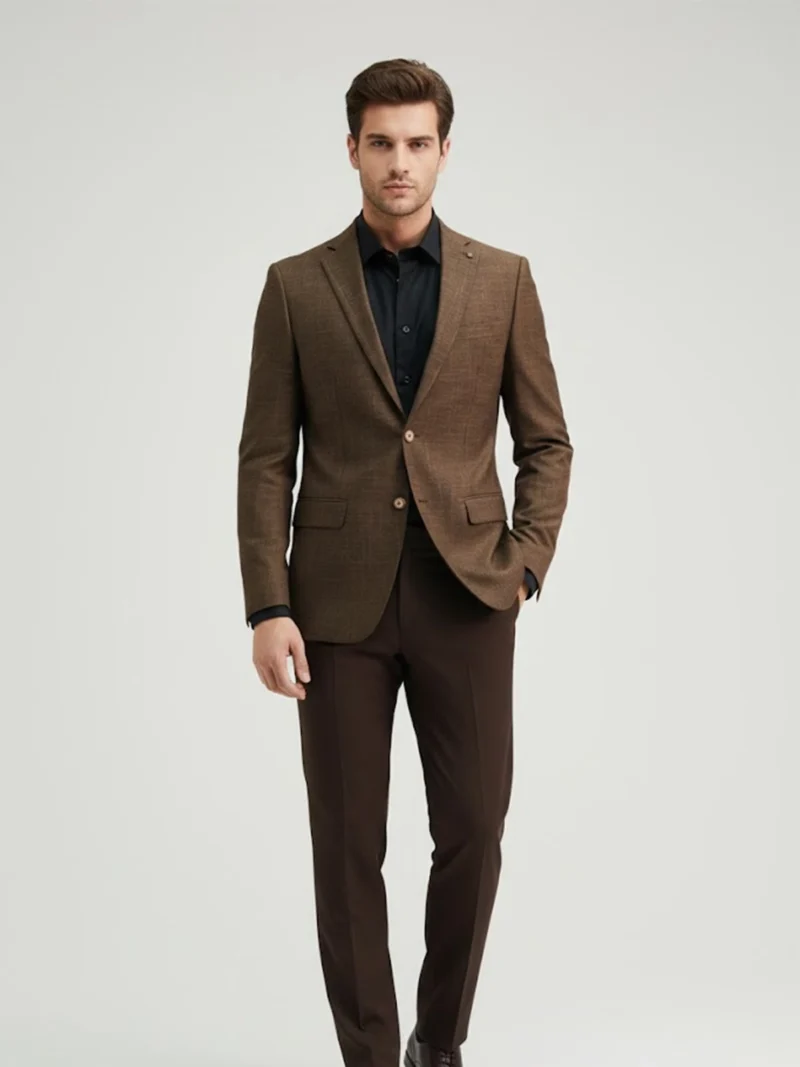 SuitsHeritage Men’s Textured Brown Relaxed Fit Blazer Front