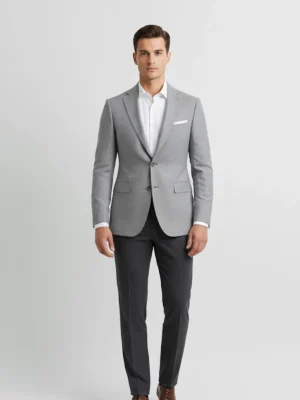 SuitsHeritage Men’s Textured Grey Regular Fit Blazer Front