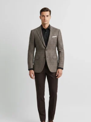 SuitsHeritage Men’s Plaid Brown Regular Fit Blazer Front