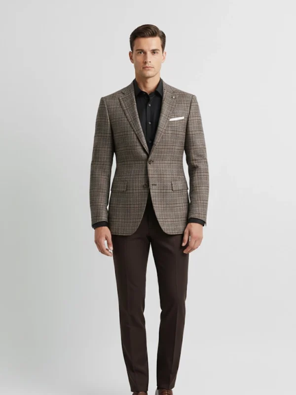 SuitsHeritage Men’s Plaid Brown Regular Fit Blazer Front