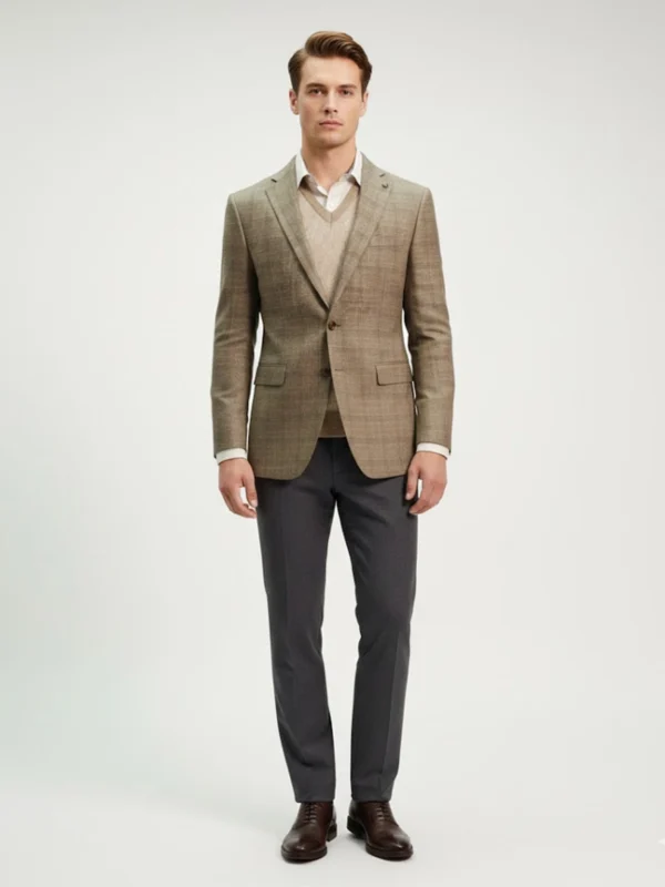 SuitsHeritage Men’s Check Khaki Regular Fit Blazer Front