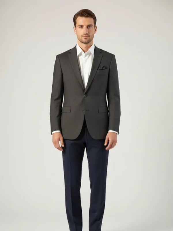 Suitsheritage Men's Check Dark Grey Regular Fit Blazer Front