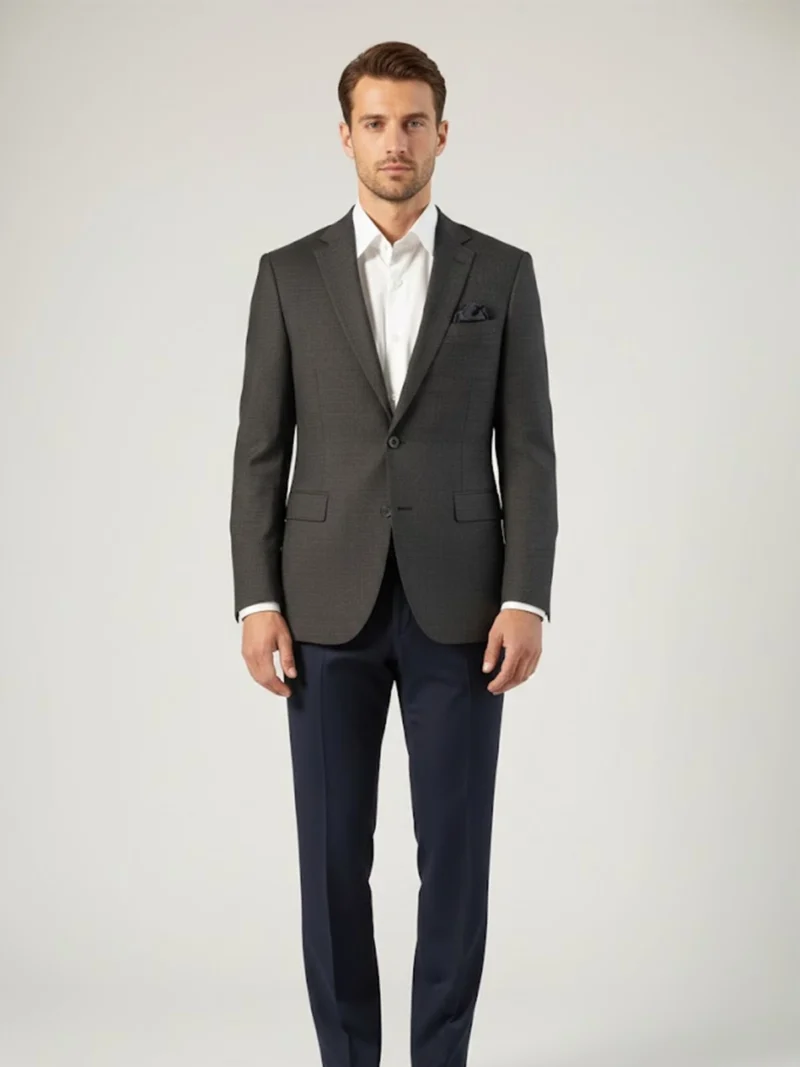 Suitsheritage Men's Check Dark Grey Regular Fit Blazer Front