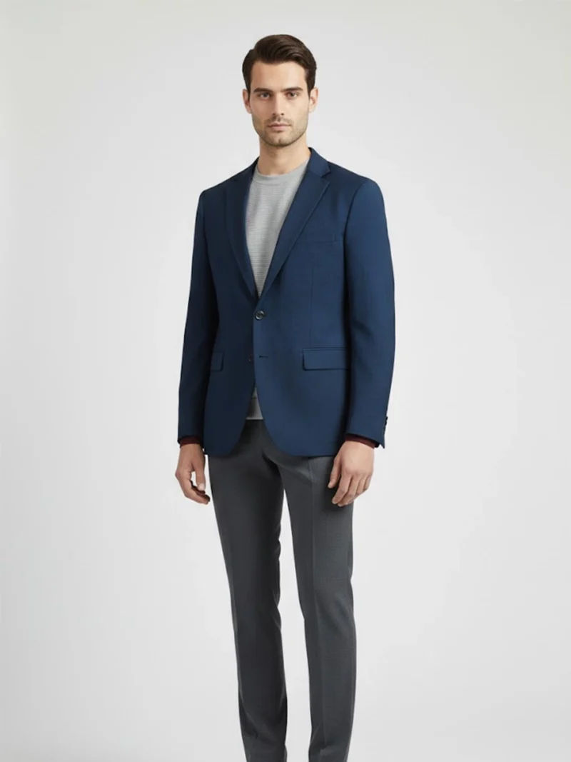 Suitsheritage Men's Plaid Navy Blue Regular Fit Blazer Front