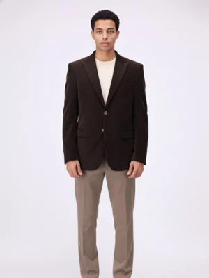 Suitsheritage Men's Solid Dark Brown Corduroy Blazer Front