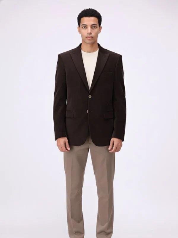 Suitsheritage Men's Solid Dark Brown Corduroy Blazer Front