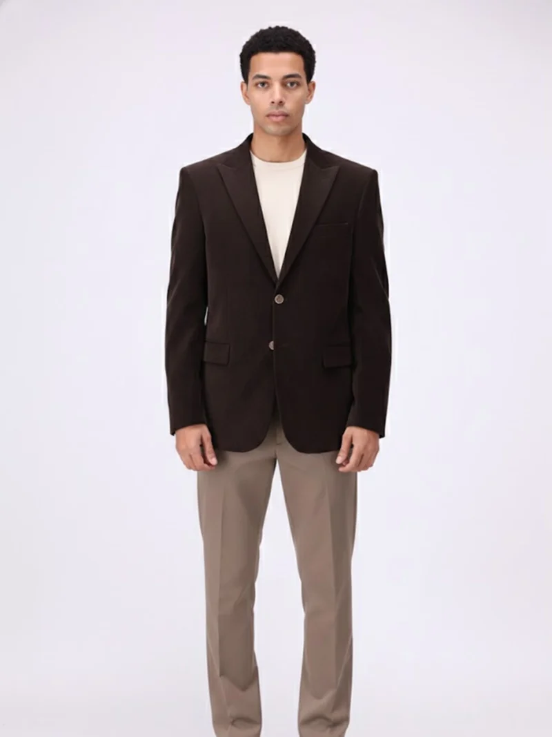 Suitsheritage Men's Solid Dark Brown Corduroy Blazer Front