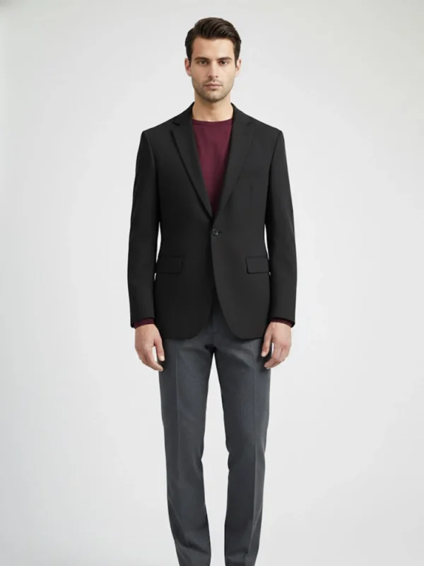 SuitsHeritage Men’s Solid Black Regular Fit Blazer Front