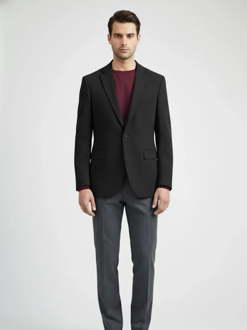 Suitheritage Men's Solid Black Regular fit Blazer Front