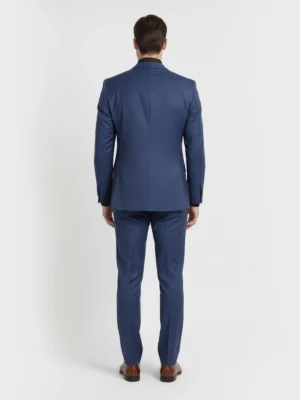 SuitsHeritage Men's Solid Dark Blue Regular Fit 2 Piece Suit Back