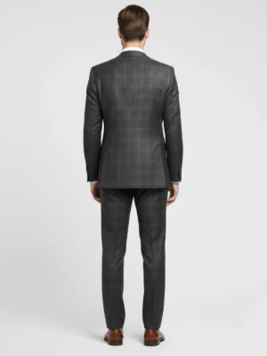 Shop The Suitsheritage Men's Check Black Slim Fit 3 Piece Suit Back