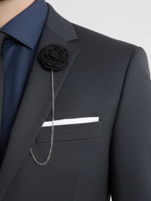 SuitsHeritage Men's Solid Grey Relaxed Fit Two Piece Suit Chest Pocket