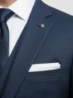 Suitsheritage Men's Checked Navy Blue Regular Fit 3 Piece SuitChest Pocket