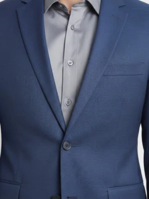 Suitsheritage Men's Textured Navy Blue Regular Fit 2 Piece Suit Main Chest pocket