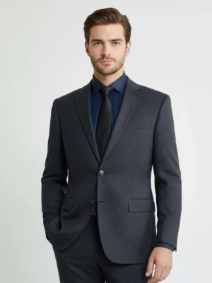 SuitsHeritage Men's Solid Grey Relaxed Fit Two Piece Suit Close up