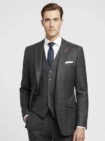 Suitsheritage Men's Check Black Slim Fit 3 Piece Suit Close up