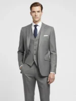 Suitsheritage Men's Check Grey Slim Fit 3 Piece Suit Main Closeup