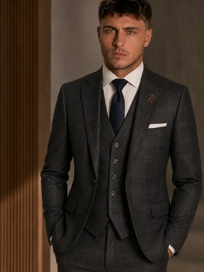 Eastford Polyester Check Black Suit Model