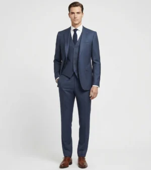 Eastford Polyester Check Navy Blue Suit Front