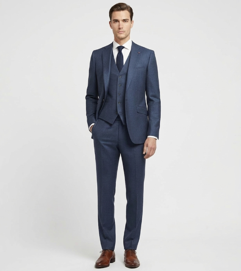 Eastford Polyester Check Navy Blue Suit Front