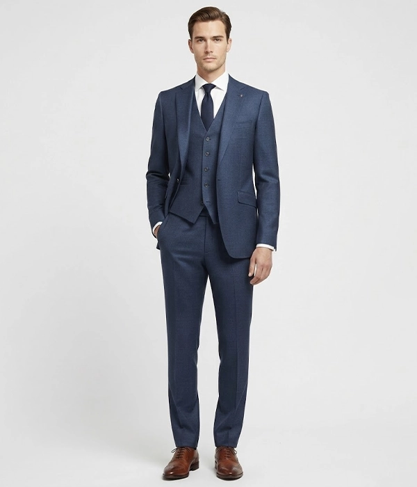Eastford Polyester Check Navy Blue Suit Front