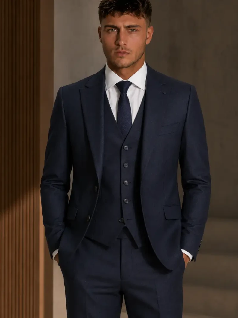 Eastford Polyester Solid Dark Navy Suit Model