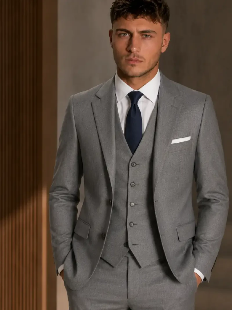 Eastford Polyester Solid Grey Suit Model
