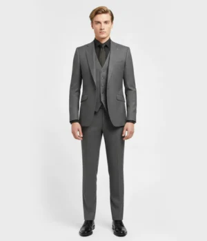 Eastford Polyester Textured Dark Grey Suit Front