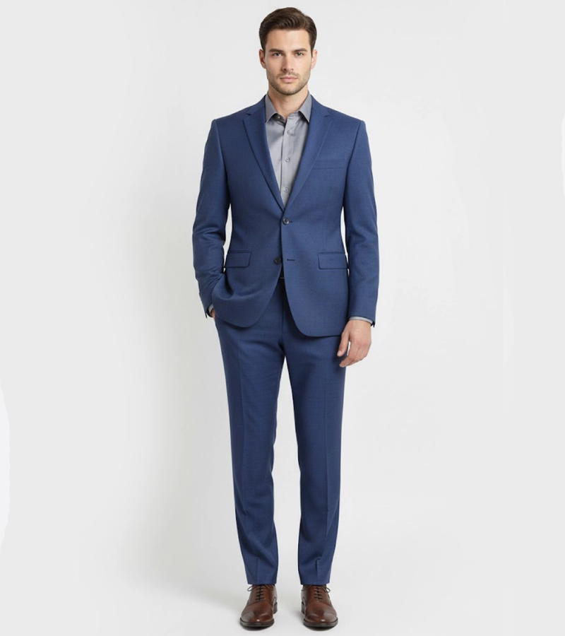 Eastford Polyester Textured Navy Blue Suit Front