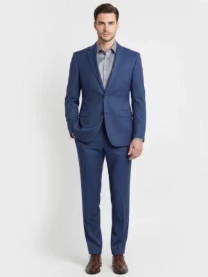 Suitsheritage Men's Textured Navy Blue Regular Fit 2 Piece Suit Main Front