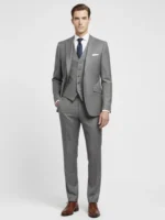 Suitsheritage Men's Check Grey Slim Fit 3 Piece Suit Main Front