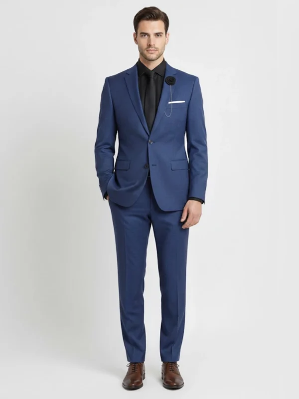 SuitsHeritage Men's Solid Dark Blue Regular Fit 2 Piece Suit Front