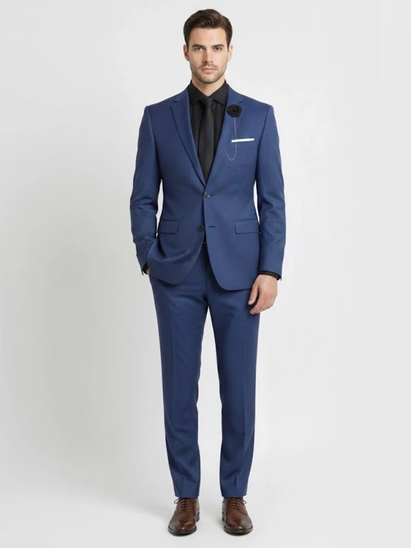 SuitsHeritage Men's Solid Dark Blue Regular Fit 2 Piece Suit Front